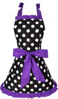 Hyzrz Cute Apron Retro Black Polka Dot Retro Ruffle Side Vintage Cooking Aprons with Pockets for Women Girls (Side Purple)