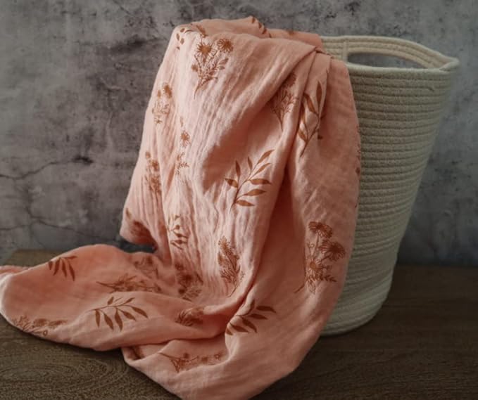 Leyl&Ari Muslin Swaddle Baby Blanket | 100% Organic Cotton Recieving Wrap (Peach/Neutral Set)