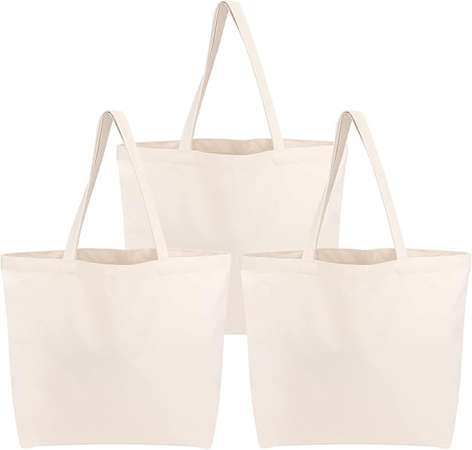 Segarty Blank Canvas Tote Bags, 3 Pack 18x15 Reusable Bags for Women, Durable Shoulder Bag Aesthetic with Natural Cotton Cloth, Canvas Tote for DIY, Gift, Grocery, Beach, Travel