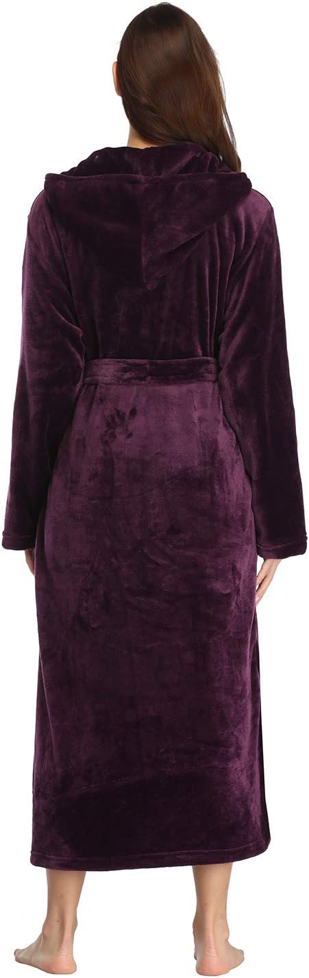 RONGTAI Womens Robes Plush Fleece Hooded Bathrobe Thick Nightgown with Pockets Fluffy Sleepwear