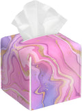 OHEGBXE Tissue Box Holder Purple and Pink Liquid Marble Square Leather Tissue Box Cover Modern Cube Facial Paper Cover Case for Bathroom Vanity Countertop Night Stands Tabletop