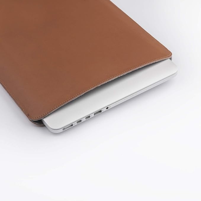 Comfyable Slim Laptop Sleeve 16 Inch Compatible for MacBook Pro 16-Inch M4 M3 M2 Pro/Max 2024, Faux Leather Protective 16-in Mac Cover Case, Brown