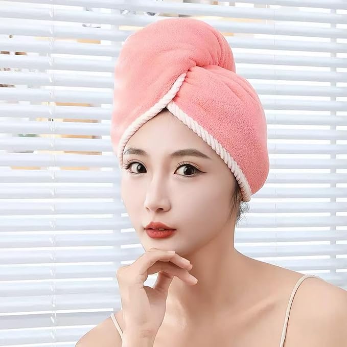 XPZKAIYUE Microfiber Hair Towel, Hair Towel wrap for Women,Hair wrap Towels,Hair Turbans for Women Wet Hair, wrap for Kids (Pink and White) 1pcs