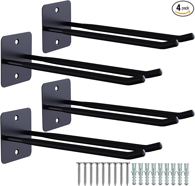 Heevir Large Garage Hooks Heavy Duty - 4 Pack 12.2" Long Garage Storage Utility Hooks, Wall Mount Ladder Hanger, Garage Organizer for Hanging Tool, Chairs, Hoses, Garden Tool, Bulk Items, Ropes, etc.
