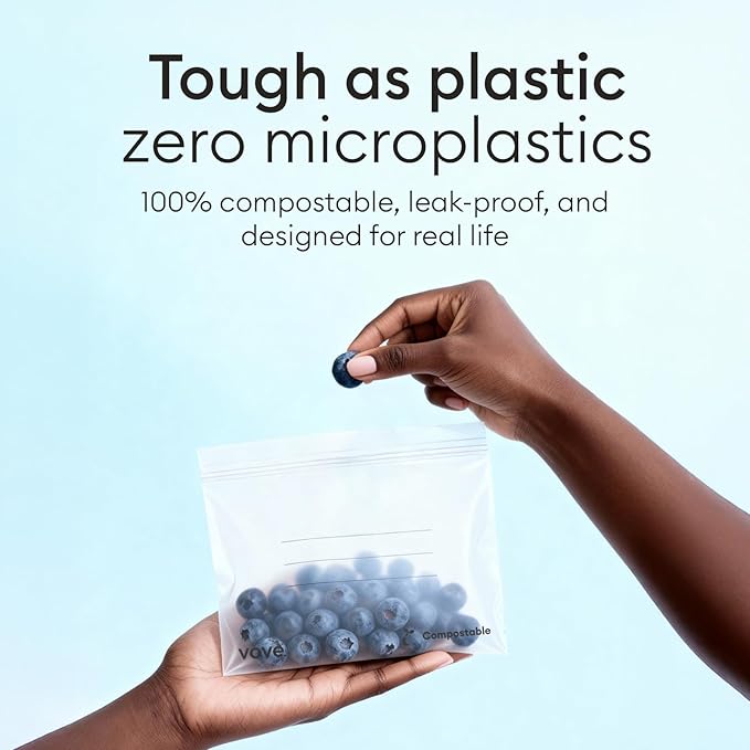 Vove Compostable Sandwich Bags, Medium 30 Count – Freezer Safe, Leak Proof, Non Toxic, Writable Surface for School Lunches & Meal Prep, Eco-Friendly