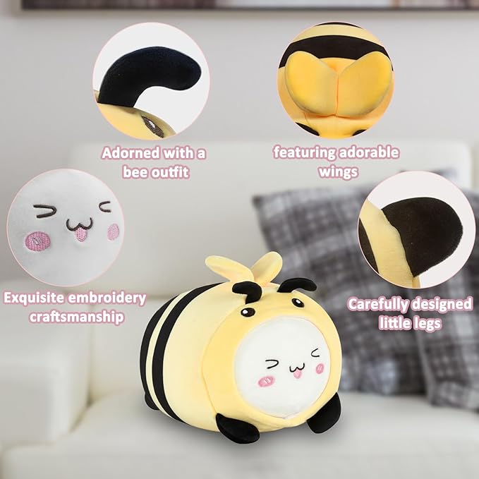 stocaggio Kids Travel Pillow - 2-in-1 Deformable Kids Neck Pillow for Traveling, Soft U-Shaped Pillow with Adorable Animal Design, Comfy Sleep and Play, Ideal for Airplane Traveling - Yellow Bee