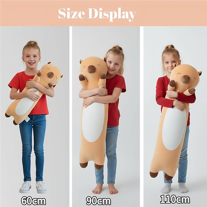 Shuoopen Long Capybara Plush Body Pillow Giant Stuffed Animal Soft Kids Sleeping Pillow, Kawaii Cute Capybara Plushies for Girls Boys Birthday (Brown,60cm/23.6inch)