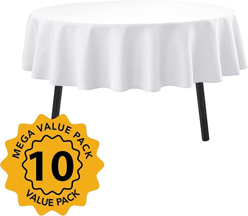 10-Pack White Round Tablecloths, 90 Inches, Stain-Resistant Polyester for 4-5 Ft Round Tables - Washable Table Covers for Weddings, Banquets, Birthday, Parties, Events