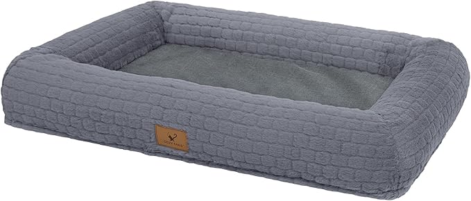 Plush Orthopedic Dog Bed for Medium Large Dogs, Memory Foam Bolster Sofa Bed with Removable Washable Cover, Waterproof Lining & Non-Slip Bottom (Grey-M)
