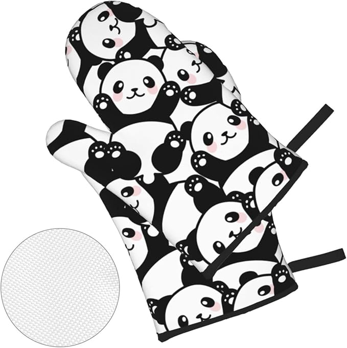 Cute Panda Oven Mitts and Pot Holders Set of 4, Oven Mittens and Potholders Heat Resistant Gloves for Kitchen Cooking Baking Grilling BBQ