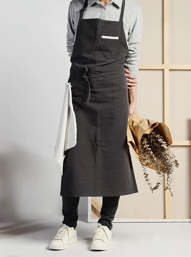 Soft Cotton Linen Apron - Retro Linen Art Apron, Adjustable Casual Apron with Towel, Great for Florist and Kitchen