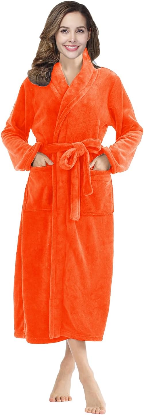 RONGTAI Womens Bathrobe Ladies Fleece Plush Warm Long Robes Fleece Nightgown Sleepwear