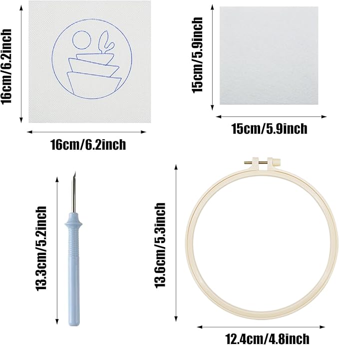 Allazone Punch Needle Kits, Punch Needle Coasters Kit, Punch Embroidery Kit with Felt Yarns Hoop Tools for DIY Coaster Crafts (Plants)
