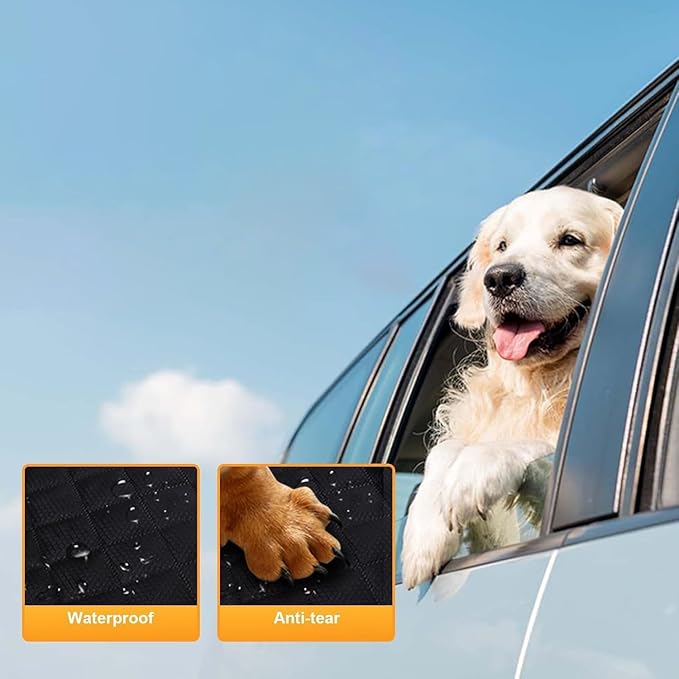 KONNAO Dog Car Seat Cover for Back Seat, Hard Bottom Back Seat Extender for Dogs, Holds 420lbs, Waterproof Pet Hammock Protector, Thick and Durable Dog Seat Cover for Truck, Car, SUV-Black