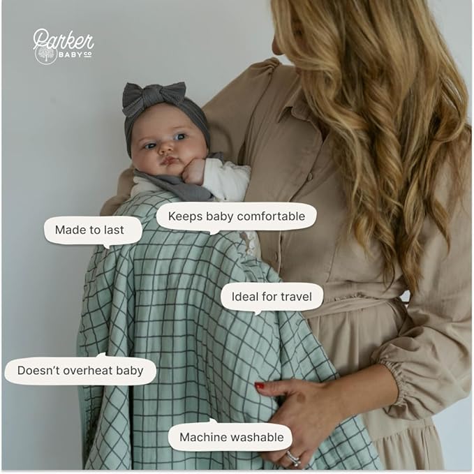 Parker Baby Muslin Blanket | 100% Soft Cotton Toddler Quilt & Baby Muslin Swaddle | Gender Neutral Design 47" x 47" Blanket