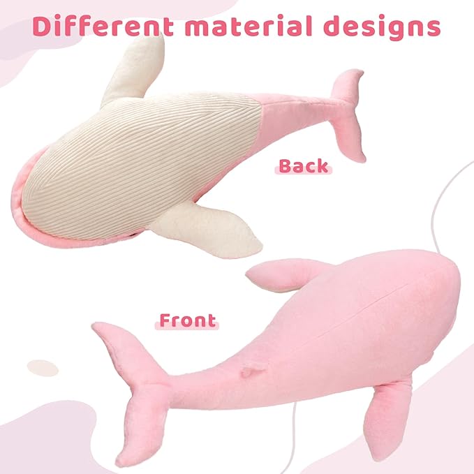 Tezituor 43.3 inch Giant Whale Stuffed Animals, Hugging Soft Pink Whale Plush Body Pillow for Girls Women, 4ft Life-Size Ocean Sealife Plush Gift for Christmas Birthday