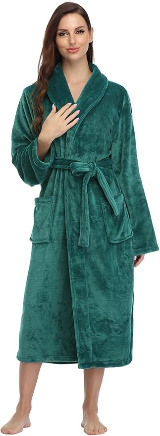 RONGTAI Womens Bathrobe Ladies Fleece Plush Warm Long Robes Fleece Nightgown Sleepwear