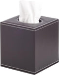 RHCSZ Stylish PU Leather Tissue Box Holder, Square Napkin Holder Pumping Paper Case Dispenser, Facial Tissue Holder with Magnetic Bottom for Home Office (Brown)