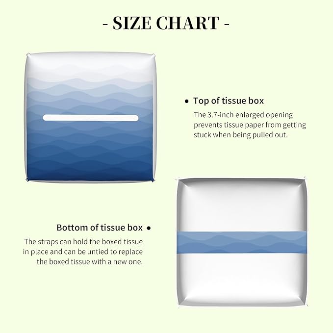 Blue Grey Ombre Striped Tissue Box Cover Square Leather Tissue Holder Waterproof Facial Paper Organizer Dispenser Cube Paper Cover Case for Home Office Bathroom Vanity Countertop