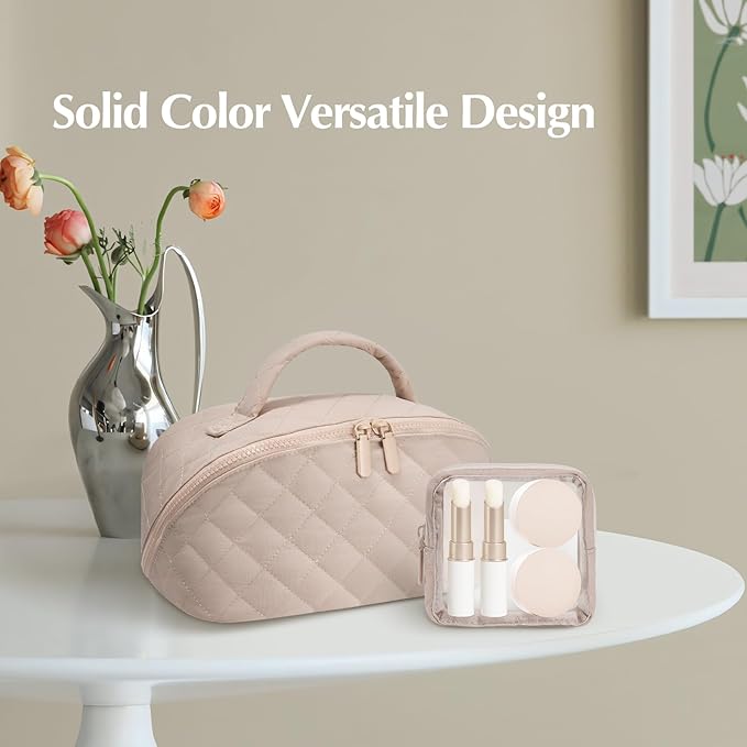 honitty Makeup Bag, Quilted Makeup Bag, Puffy Travel Make up Bags, Cosmetic Organizer Bag, Waterproof Toiletry Bag for Women