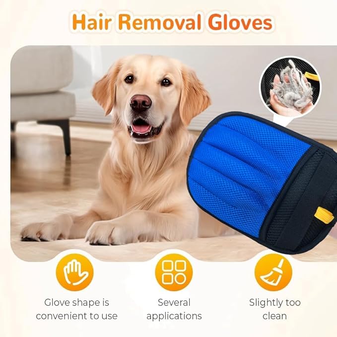 2Pcs Static Pet Hair Removal Glove,Reusable Electrostatic Pet Cat Dog Hair Remover Grooming Gloves Brush Tool for Couch, Furniture, Carpet, Car Seat,Dog Combs for Grooming Matting,Blue and Orange