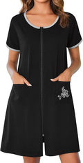 Ekouaer Zip Up Robes for Women Short Sleeves Zipper House Coat Short Bathrobes Lightweight Nightgown with Pockets S-3XL