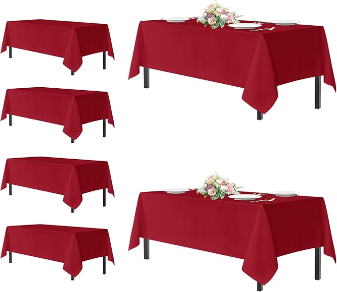 sancua Rectangle Tablecloths for 6 Foot Tables, 6 Pack - Washable Polyester Fabric Table Cloth for Wedding Party, Birthday, Banquet Reception, 54x108 Inch, Red