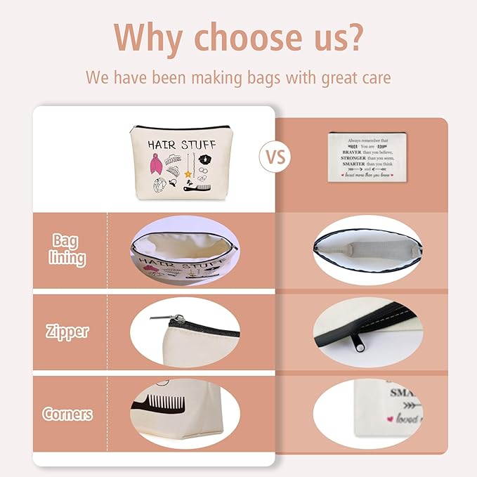Girlly Hair Stuff Makeup Bag Valentines Day Gifts: Hair Accessories Themed Cosmetic & Toiletry Organizer Pouch For Teen Girls & Women Hairstylist Sisters, Friends.Ideal Gift For Travel, Birthdays.