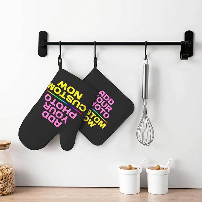 Custom Your Design Oven Mitts and Potholders Silicone Glove Heat Resistant, Kitchen Gloves for Cooking, 2-Piece Set