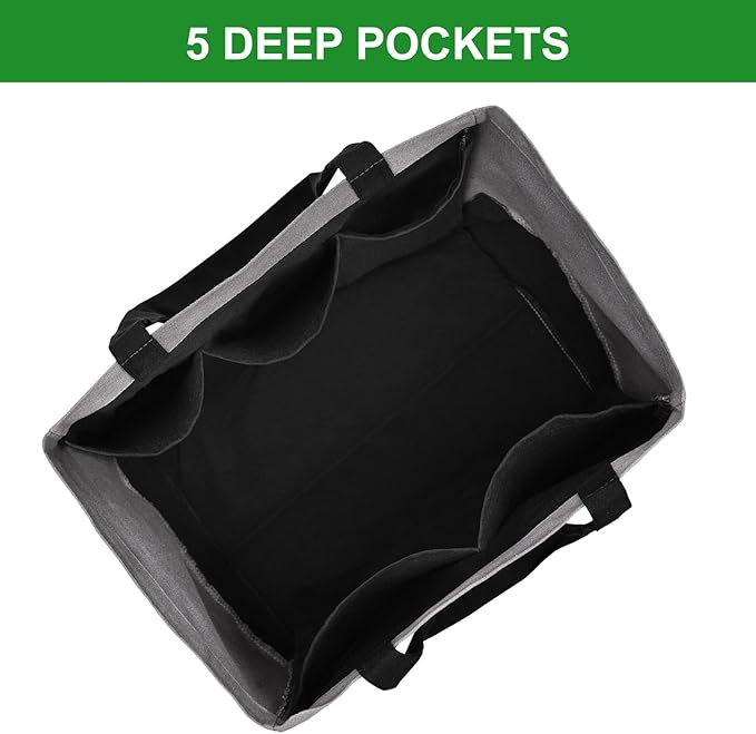 CNaiyunpin 3 Pack Canvas Reusable Grocery Bags Heavy Duty, 8.3 gal Foldable Large Tote Bag with Handles, Holds 60 lbs Canvas Shopping Bags & Washable Eco-friendly Bags with 5 Pockets, Grey+Black