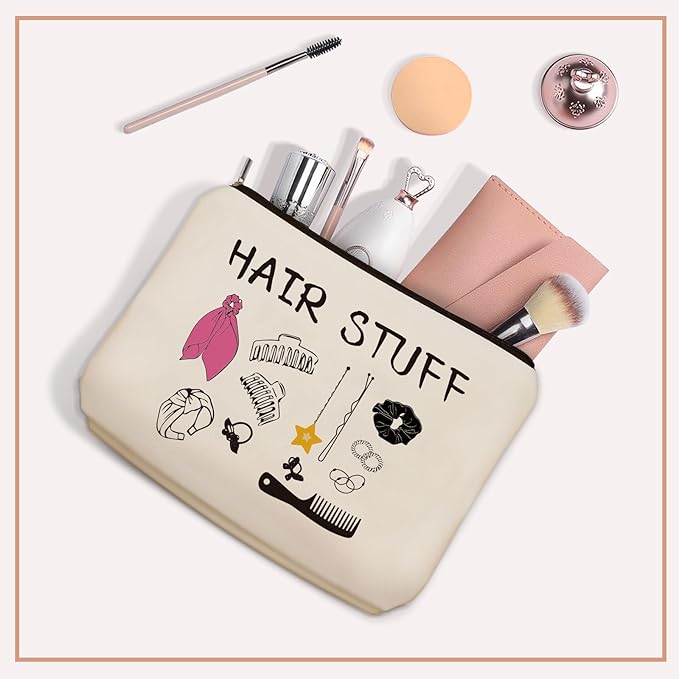 Girlly Hair Stuff Makeup Bag Valentines Day Gifts: Hair Accessories Themed Cosmetic & Toiletry Organizer Pouch For Teen Girls & Women Hairstylist Sisters, Friends.Ideal Gift For Travel, Birthdays.