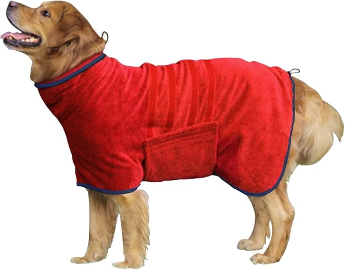 HhiMyOct Dog Drying Coat - Fast Drying Dog Towel Robe - Microfiber Super Absorbent Pet Bathrobe, Adjustable Collar Fast Drying Coat Pet Dog Cat Bath Robe Towel (X-Large, Red)