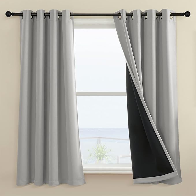 Rutterllow 100% Blackout Curtains, Full Shade Long Complete Drapes for Living Room, Thermal Insulated Bedroom Window Treatment Drapes (2 Panels, Light Grey, 52 x 54 inch)