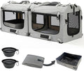 Petseek Extra Large Cat Carrier Soft Sided, Portable Small Dog Carrier for 2 Cats, 24"x16.5"x16" Car Travel Folding Comfortable Design with Litter Box and Bowls, Grey-2+ Litter Box+ Bowl*2