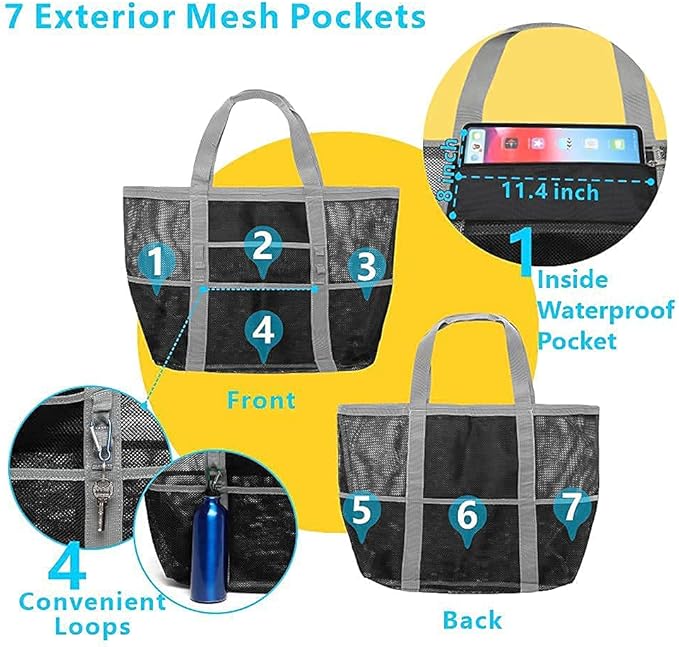 F-color Mesh Beach Bag Family - Large Tote Bag for Cruise Pool Toys Beach Vacation Essentials