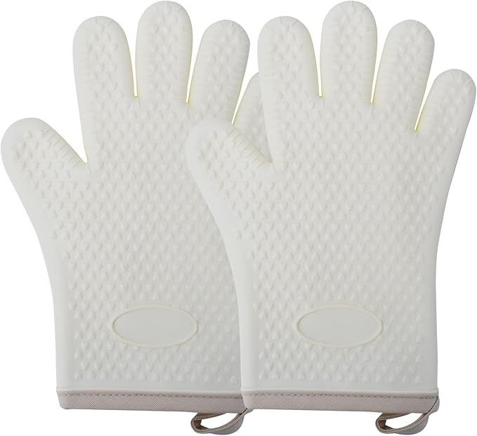 Silicone Oven Mitts Ven Gloves with Fingers Pot Holders and Oven Mitts Heat Resistant Kitchen Baking Cooking Barbecue Accessories 2 Pack White