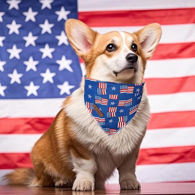 MR.CHUBBFACE American Flag Dog Bandana, 4th of July Cotton Bandana for Small Medium Large Dogs, Adjustable Pet Triangle Bibs Scarf