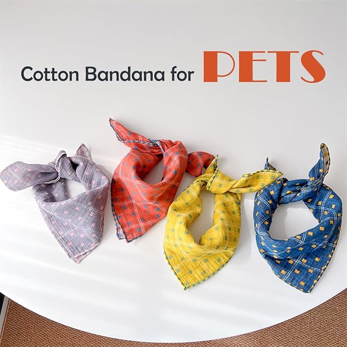 Pemilosci Double Layers Two Tones Dog Cotton Square Bandana Bibs Scarf Kerchief for Small Medium Dogs Boy or Girl - DCB01 B&Y