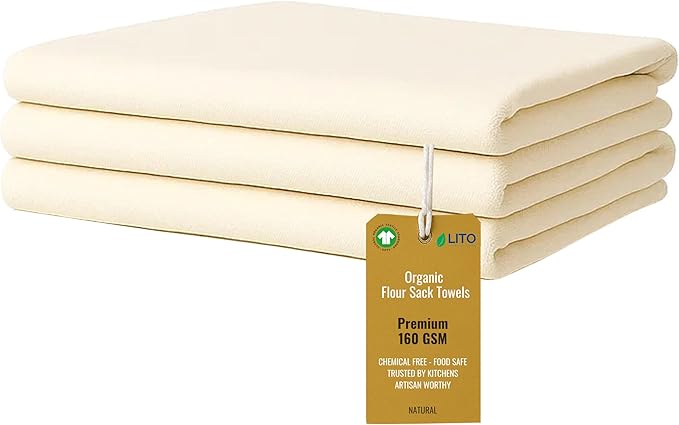 Flour Sack Towels | Tea Towel for Crafts| Kitchen Dish Cotton Blank Towel for Embroidery| Baking Bread Proofing Linen Cover| Thick Absorbent Quick Dry| 3 Pack 18"x 28" White