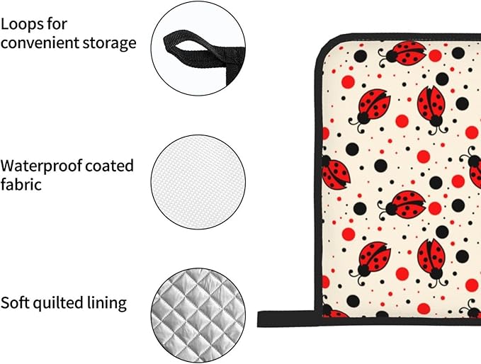 Ladybugs Oven Mitts and Pot Holders 4 Pcs Set Oven Gloves and Potholders for Cooking Microwave BBQ Baking Grilling