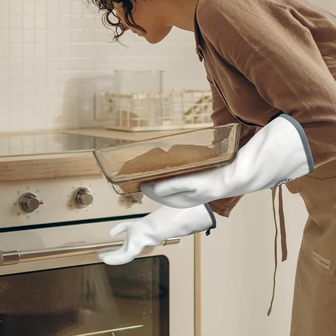 Barbecue Mitts, Silicone Oven Gloves, Heat Resistant Oven Gloves with Fingers, Kitchen Oven Mitts Smoker Gloves for Baking, Grilling, Cooking, Food Grade, Waterproof (8)