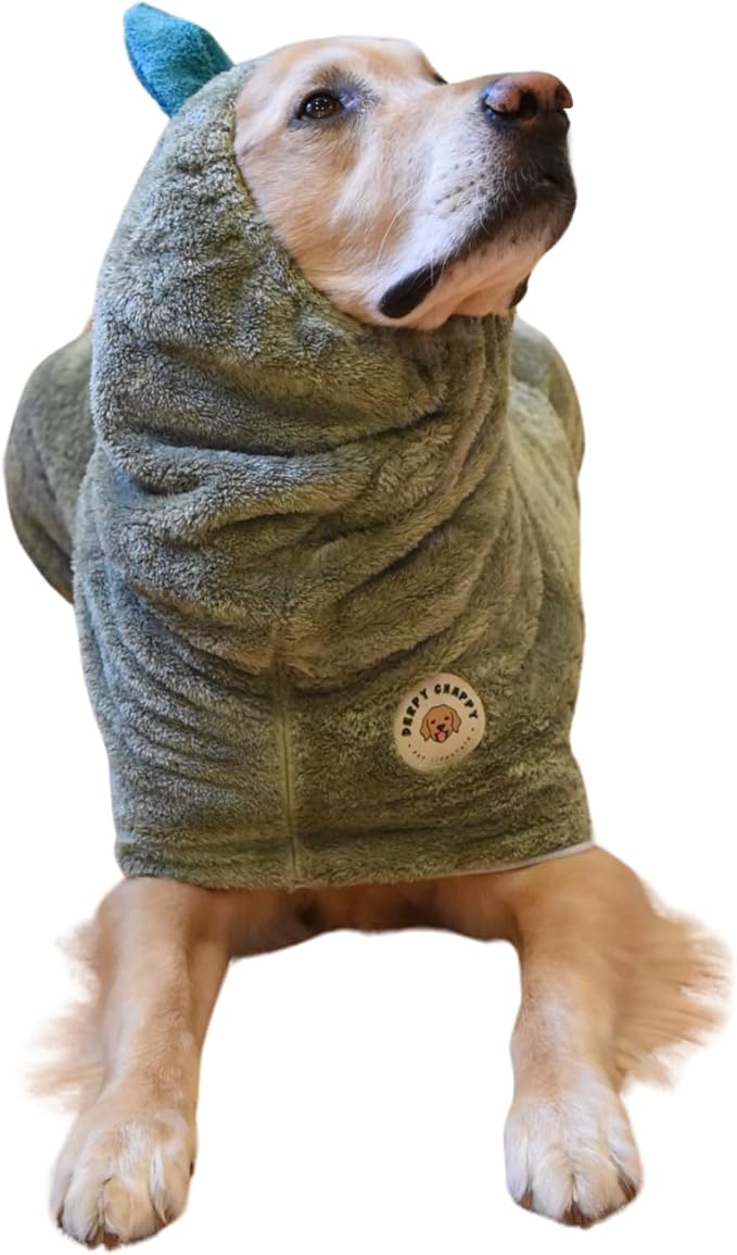 DERPY CHAPPY Premium Dog Towel Robe & Dog Bathrobe For Drying Dogs Made in Korea | Super Absorbent Quick & Adjustable Microfiber Bath Towel For Cats & Puppy Robes After Bath | Soft Warm Coat (Olive,M)