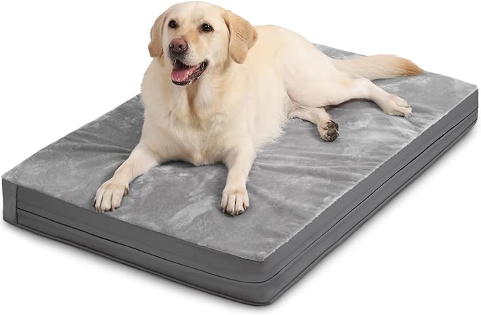 Vonabem Waterproof Dog Bed Large Medium Sized Dogs - Outdoor Orthopedic Crate Pad, Washable Pet Beds Removable Cover, Egg Crate Foam Support, Durable Anti-Slip Kennel Pads 35"x22", Gray
