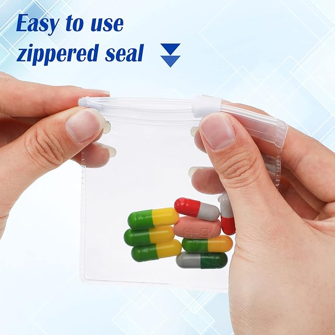 Zonon Pill Pouch Bags Zippered Reusable Pill Baggies Clear Plastic Bags Self Sealing Travel Medicine Organizer Storage with Slide Lock for Cod Liver Oil, and Small Items(24 Pieces)