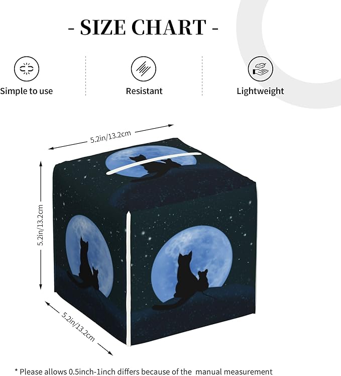 POIUBLE Leather Tissue Box Holder Cat Looking at The Moon Tissue Box Cover Square Waterproof Tissue Holder Organizer Modern Napkin Holder for Bedroom Dresser Night Stand Office Desk