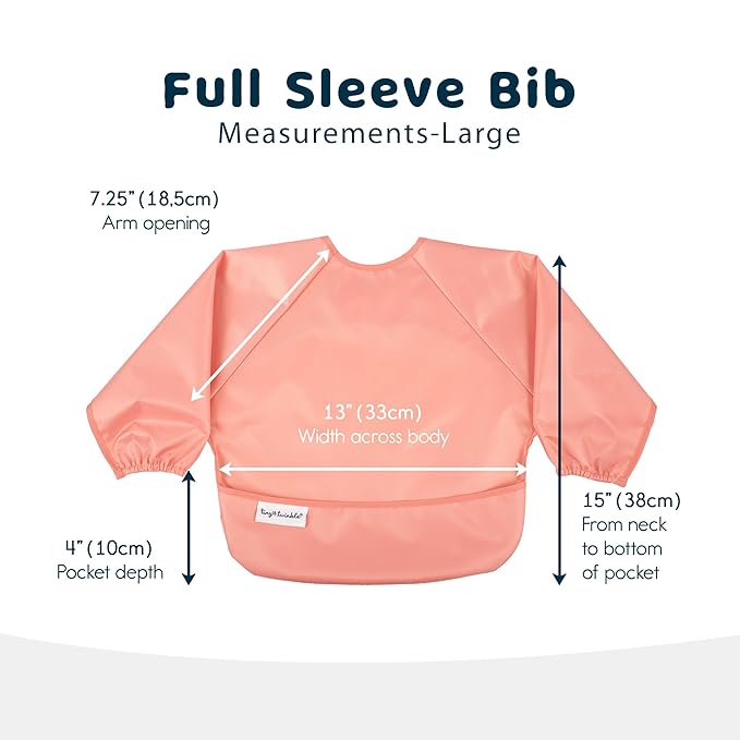 Tiny Twinkle Long Sleeve Bib for Babies & Toddlers | 2-Pack Waterproof Smock Bib for Eating | Machine Washable & Mess-Proof Feeding Essentials | Newborn Shower Gift (Peach Terracotta,2-4Y)