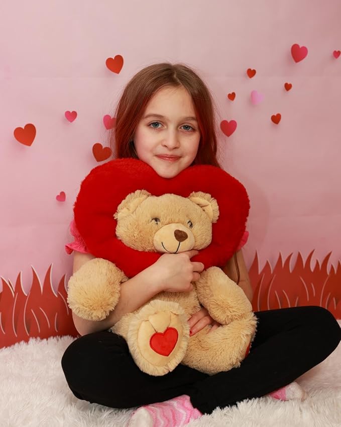 MaoGoLan Valentines Teddy Bear Plush with Heart-Shaped Hood,Adorable and Soft Teddy Stuffed Animal,13.8" Loving Heart Plushie Gift for Valentines Day,Christmas,Anniversary,Mother's Day,Long Distance