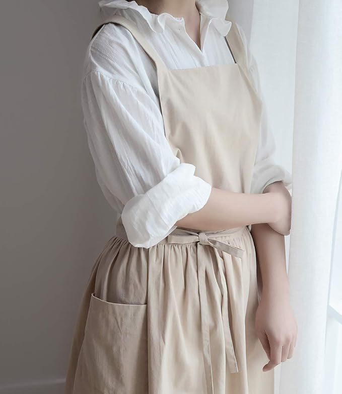 Japanese apron Women-Cross Back Apron for Women with Pockets, Pinafore Aprons, Womens Cotton Linen Apron