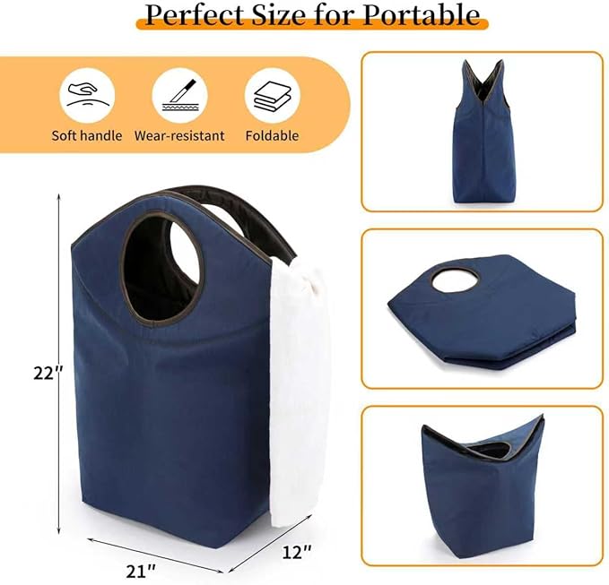 Foldable Storage Hamper Bag with Soft Padded Handle, 22x21x12inch Multi-Purpose Oxford Fabric Laundry Basket, Collapsible Storage Bag for Home, Bedroom, Dormitory, Travel & Outdoor