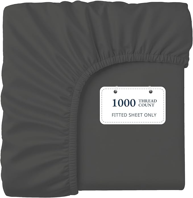 Lane Linen 100% Egyptian Cotton Twin Size Fitted Sheet Only (39"x75" + 15") - Elegant Sateen Weave, Ultra Soft, Breathable, Highly Durable, Deep Pockets Upto 17" - Charcoal